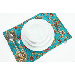 PlaceMats,Table Linens 12x18, Turquoise Blue Topkapi Palace Tulip Pattern Turkish Fabric Table Mat, Table Decoration for Dining