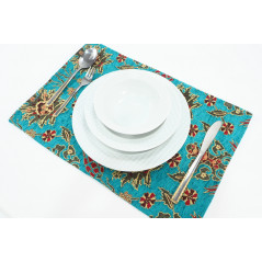 PlaceMats,Table Linens 12x18, Turquoise Blue Topkapi Palace Tulip Pattern Turkish Fabric Table Mat, Table Decoration for Dining