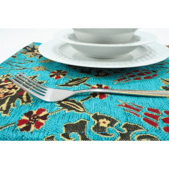 PlaceMats,Table Linens 12x18, Turquoise Blue Topkapi Palace Tulip Pattern Turkish Fabric Table Mat, Table Decoration for Dining