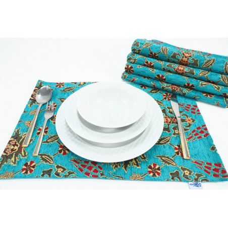 PlaceMats,Table Linens 12x18, Turquoise Blue Topkapi Palace Tulip Pattern Turkish Fabric Table Mat, Table Decoration for Dining