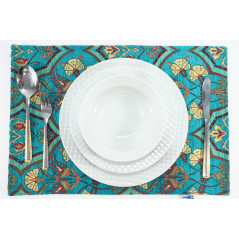 PlaceMat,Table Linens 12x18, Turquoise Blue Carnation Pattern Turkish Fabric Table Mat, Table Decoration, Living,Kitchen Dining