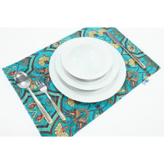 PlaceMat,Table Linens 12x18, Turquoise Blue Carnation Pattern Turkish Fabric Table Mat, Table Decoration, Living,Kitchen Dining