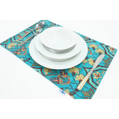 PlaceMat,Table Linens 12x18, Turquoise Blue Carnation Pattern Turkish Fabric Table Mat, Table Decoration, Living,Kitchen Dining