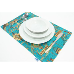 PlaceMats,Table Linens 12x18,Turquoise Blue Turkish Dream Pattern Turkish Fabric Table Mat,Boho Placemats,Table Decoration,Home