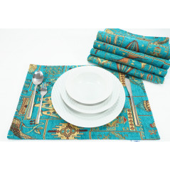 PlaceMats,Table Linens 12x18,Turquoise Blue Turkish Dream Pattern Turkish Fabric Table Mat,Boho Placemats,Table Decoration,Home