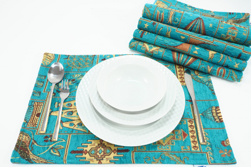 PlaceMats,Table Linens 12x18,Turquoise Blue Turkish Dream Pattern Turkish Fabric Table Mat,Boho Placemats,Table Decoration,Home