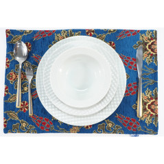 Place Mats,Table Linens 12x18, Navy Blue Topkapi Palace Tulip Pattern Turkish Fabric Table Mat, Table Decoration,Kitchen Dining