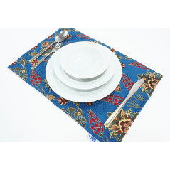 Place Mats,Table Linens 12x18, Navy Blue Topkapi Palace Tulip Pattern Turkish Fabric Table Mat, Table Decoration,Kitchen Dining