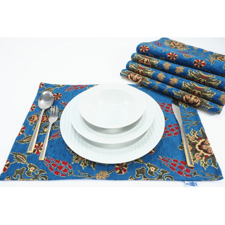 Place Mats,Table Linens 12x18, Navy Blue Topkapi Palace Tulip Pattern Turkish Fabric Table Mat, Table Decoration,Kitchen Dining