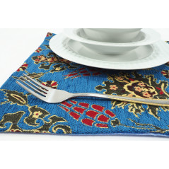 Place Mats,Table Linens 12x18, Navy Blue Topkapi Palace Tulip Pattern Turkish Fabric Table Mat, Table Decoration,Kitchen Dining