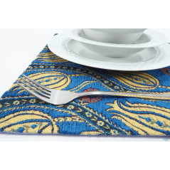 PlaceMat,Table Linens 12x18,Navy Blue Water Line Tulip Pattern Turkish Fabric Table Mat,Table Decoration,Living, Kitchen Dining