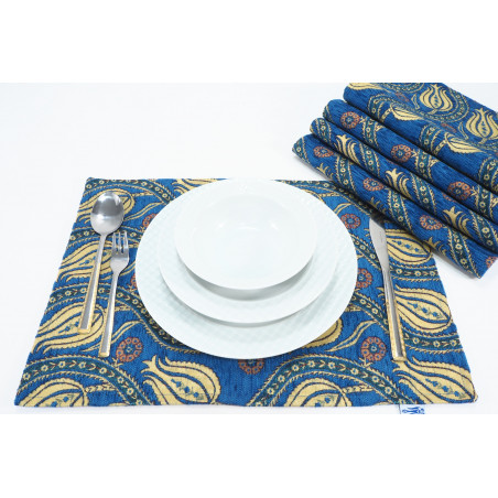 PlaceMat,Table Linens 12x18,Navy Blue Water Line Tulip Pattern Turkish Fabric Table Mat,Table Decoration,Living, Kitchen Dining