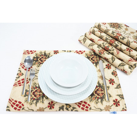 Place Mat,Table Linens 12x18,Beige Topkapi Palace Tulip Pattern Turkish Fabric Table Mat,Table Decoration,Living Kitchen Dining