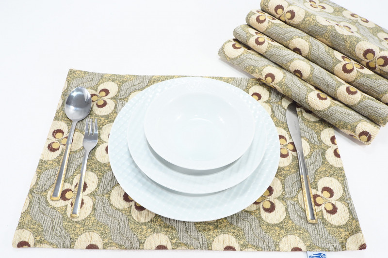 Place Mat,Table Linens 12x18,Beige Tiger Eyes Pattern Turkish Fabric Table Mat,Table Decoration,Dining Placemat, Kitchen Dining