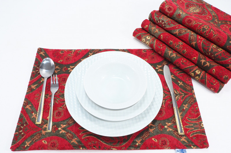 PlaceMats,Table Linens 12x18,Red Morocco Pattern Turkish Fabric Table Mat,Table Decoration,Kitchen Dining Placemats,Home Living