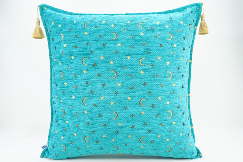 Fabric Pillow,Fabric Pillow 24x24,Turquoise Blue Arabian Night Pattern Turkish Jacquard Fabric Pillow Cover,Throw Lumbar Pillow