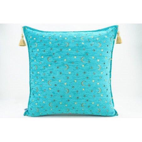 Fabric Pillow,Fabric Pillow 24x24,Turquoise Blue Arabian Night Pattern Turkish Jacquard Fabric Pillow Cover,Throw Lumbar Pillow