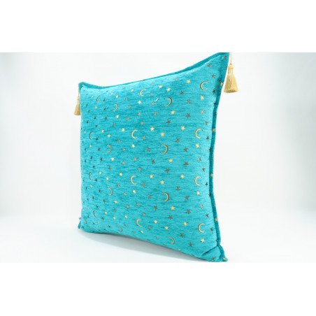 Fabric Pillow,Fabric Pillow 24x24,Turquoise Blue Arabian Night Pattern Turkish Jacquard Fabric Pillow Cover,Throw Lumbar Pillow