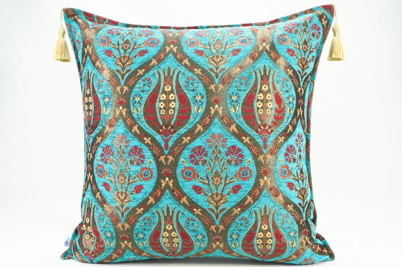 Fabric Pillow, Fabric Pillow 24x24,Turquoise Blue Morocco Pattern Turkish Jacquard Fabric Pillow,Decorative Throw Lumbar Pillow