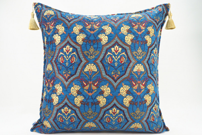 Fabric Pillow,Fabric Pillow 24x24,Navy Blue Carnation Pattern Turkish Jacquard Fabric Pillow Case,Decorative Throw Lumbar Pillow