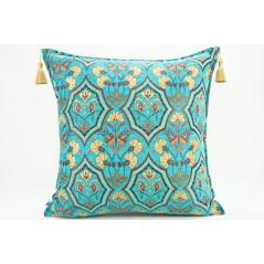 Fabric Pillow,Fabric Pillow 24x24,Turquoise Blue Carnation Pattern Turkish Jacquard Fabric Pillow,Decorative Throw Lumbar Pillow