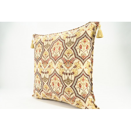 Fabric Pillow,Fabric Pillow 24x24, Beige Carnation Pattern Turkish Jacquard Fabric Pillow Cover, Decorative Throw Lumbar Pillow