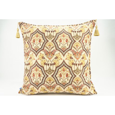 Fabric Pillow,Fabric Pillow 24x24, Beige Carnation Pattern Turkish Jacquard Fabric Pillow Cover, Decorative Throw Lumbar Pillow