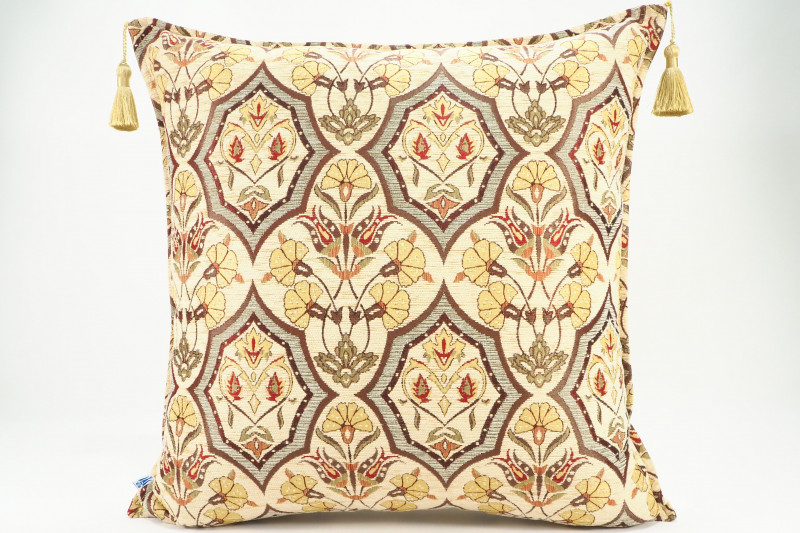 Fabric Pillow,Fabric Pillow 24x24, Beige Carnation Pattern Turkish Jacquard Fabric Pillow Cover, Decorative Throw Lumbar Pillow