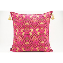 Fabric Pillow,Fabric Pillow 24x24,Mazenda Pink Carnation Pattern Turkish Jacquard Fabric Pillow, Decorative Throw Lumbar Pillow