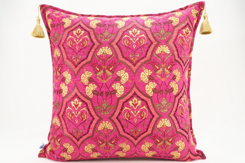 Fabric Pillow,Fabric Pillow 24x24,Mazenda Pink Carnation Pattern Turkish Jacquard Fabric Pillow, Decorative Throw Lumbar Pillow