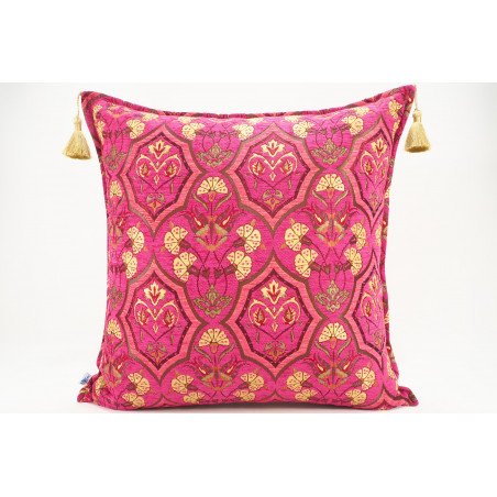 Fabric Pillow,Fabric Pillow 24x24,Mazenda Pink Carnation Pattern Turkish Jacquard Fabric Pillow, Decorative Throw Lumbar Pillow