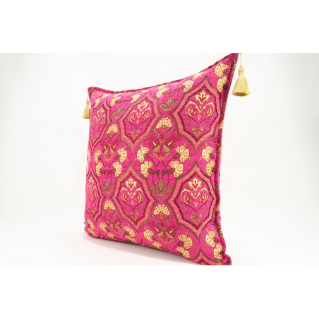 Fabric Pillow,Fabric Pillow 24x24,Mazenda Pink Carnation Pattern Turkish Jacquard Fabric Pillow, Decorative Throw Lumbar Pillow