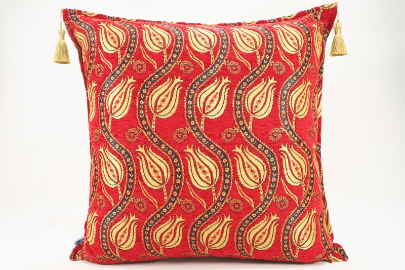 Fabric Pillow,Fabric Pillow 24x24, Red Water Line Tulip Pattern Turkish Jacquard Fabric Pillow Cover, Throw Pillow,Lumbar Pillow