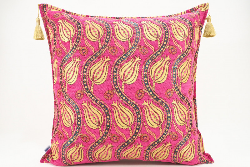 Fabric Pillow,Fabric Pillow 24x24,Mazenda Pink Water Line Tulip Pattern Turkish Jacquard Fabric Pillow Cover,Throw Lumbar Pillow