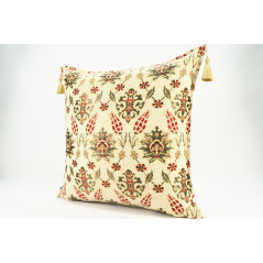 Fabric Pillow, Fabric Pillow 24x24, Beige Topkapi Palace Tulip Pattern Turkish Jacquard Fabric Pillow Cover, Throw Pillow Case