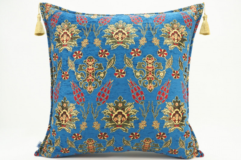 Fabric Pillow,Fabric Pillow 24x24,Navy Blue Topkapi Palace Tulip Pattern Turkish Jacquard Fabric Pillow Cover,Throw Pillow Case