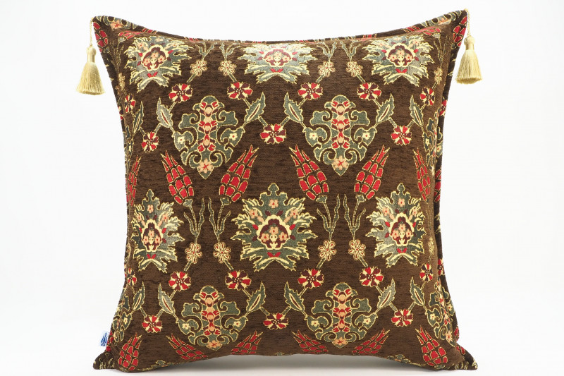 Fabric Pillow,Fabric Pillow 24x24,Brown Topkapi Palace Tulip Pattern Turkish Jacquard Fabric Pillow Case,Throw and Lumbar Pillow