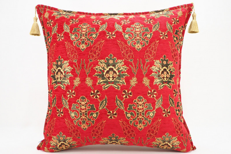 Fabric Pillow,Fabric Pillow 24x24, Red Topkapi Palace Tulip Pattern Turkish Jacquard Fabric Pillow Case, Throw and Lumbar Pillow