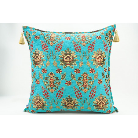 Fabric Pillow,Fabric Pillow 24x24,Turquoise Blue Topkapi Palace Tulip Pattern Turkish Jacquard Fabric Pillow Case, Throw Pillow