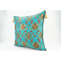 Fabric Pillow,Fabric Pillow 24x24,Turquoise Blue Topkapi Palace Tulip Pattern Turkish Jacquard Fabric Pillow Case, Throw Pillow