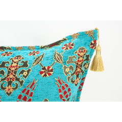 Fabric Pillow,Fabric Pillow 24x24,Turquoise Blue Topkapi Palace Tulip Pattern Turkish Jacquard Fabric Pillow Case, Throw Pillow