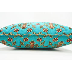 Fabric Pillow,Fabric Pillow 24x24,Turquoise Blue Topkapi Palace Tulip Pattern Turkish Jacquard Fabric Pillow Case, Throw Pillow