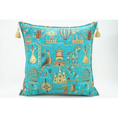 Fabric Pillow,Fabric Pillow 24x24,Turquoise Blue Turkish Dream Pattern Turkish Chenille Fabric Pillow,Decorative Bohemian Pillow