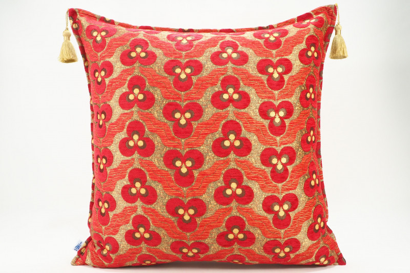 Fabric Pillow, Fabric Pillow 24x24, Red Tiger Eyes Pattern Turkish Jacquard Fabric Pillow Cover, Decorative Throw Lumbar Pillow