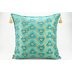 Fabric Pillow, Fabric Pillow 24x24, Turquoise Blue Tiger Eyes Pattern Turkish Jacquard Fabric Pillow Cover, Throw Lumbar Pillow