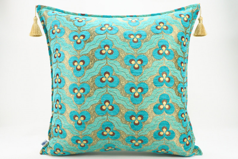 Fabric Pillow, Fabric Pillow 24x24, Turquoise Blue Tiger Eyes Pattern Turkish Jacquard Fabric Pillow Cover, Throw Lumbar Pillow