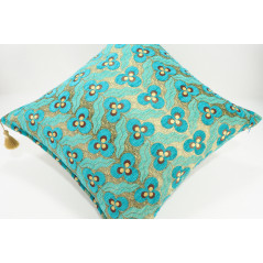 Fabric Pillow, Fabric Pillow 24x24, Turquoise Blue Tiger Eyes Pattern Turkish Jacquard Fabric Pillow Cover, Throw Lumbar Pillow