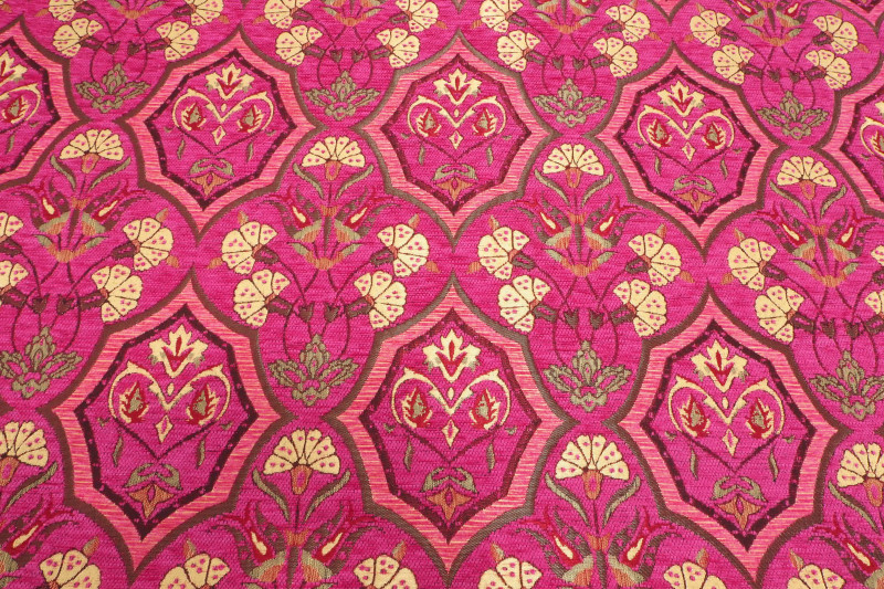 Upholstery Fabric, Turkish Pink Carnation Pattern Fabric By the Meter and By the Yard, Jacquard Chenille Upholstery Fabric