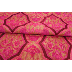 Turkish Upholstery Fabric, Pink Carnation Pattern Fabric By the Meter and By the Yard, Jacquard Chenille Upholstery Fabric