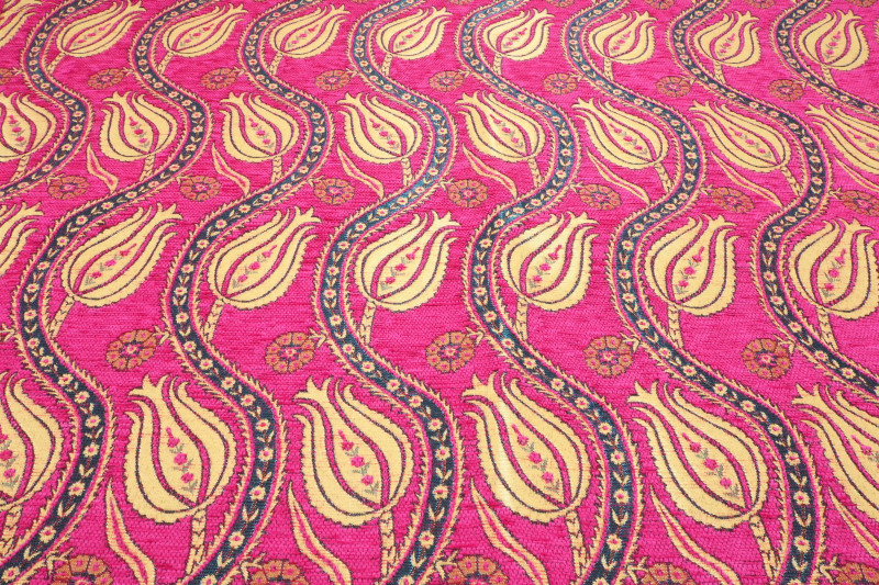 Upholstery Fabric, Turkish Fabric By the Meter, By the Yard, Pink Tulip Pattern Jacquard Chenille Upholstery Fabric